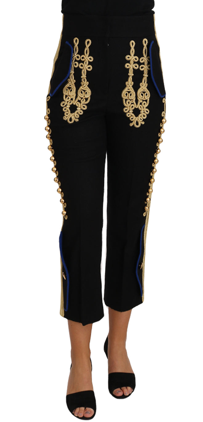 Military Embellished Pants Black Gold Dress Pant