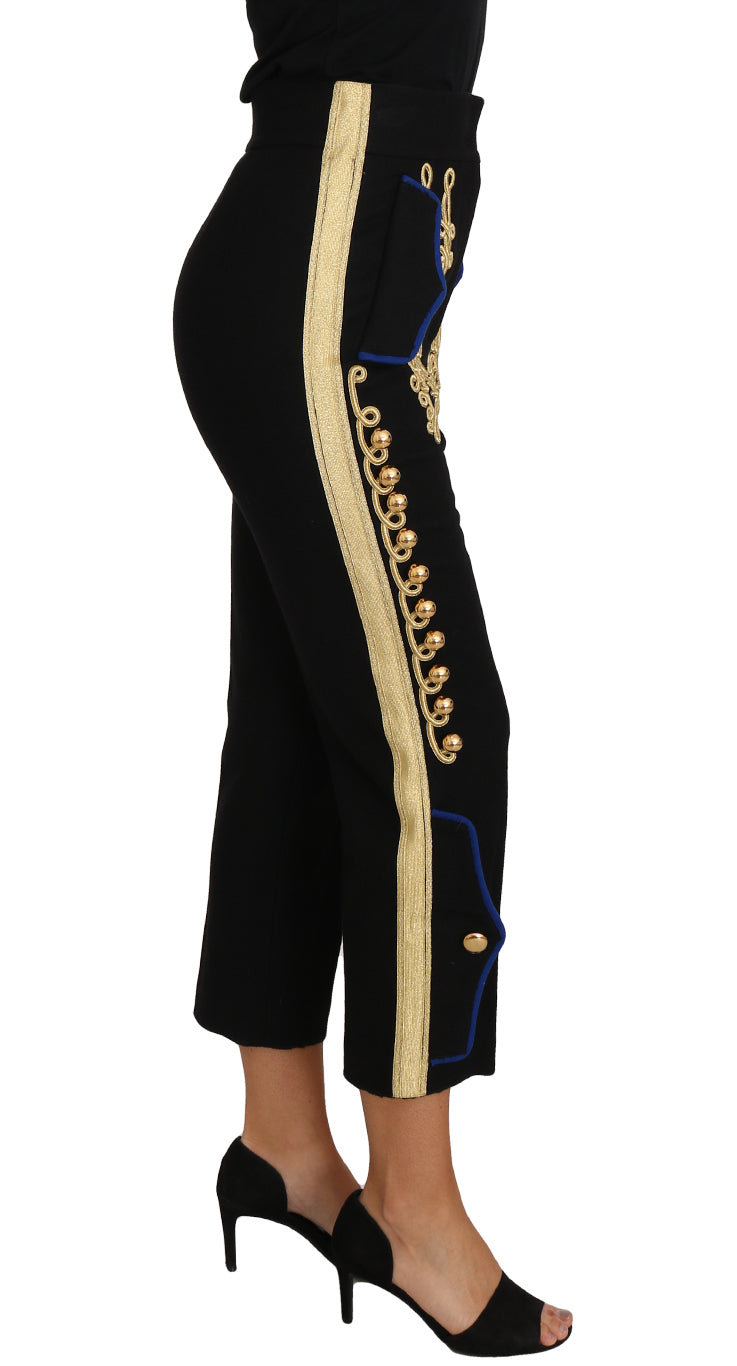 Military Embellished Pants Black Gold Dress Pant