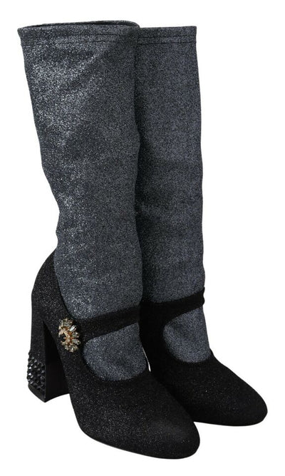 Black Crystal Mary Janes Booties Shoes