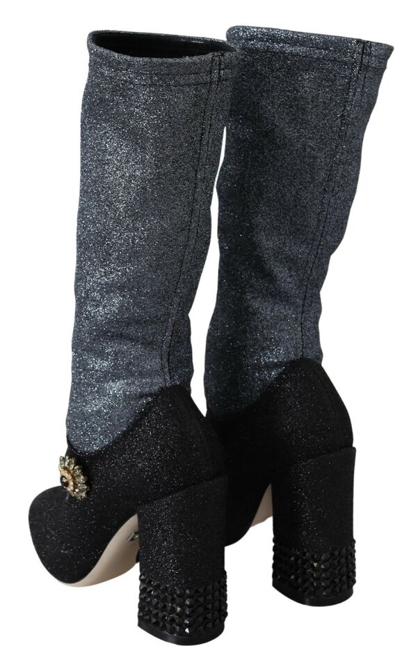 Black Crystal Mary Janes Booties Shoes