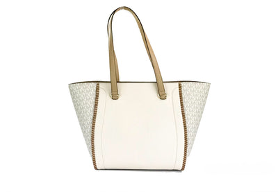 Carine Large Light Cream Leather PVC Front Zip Shoulder Tote Bag