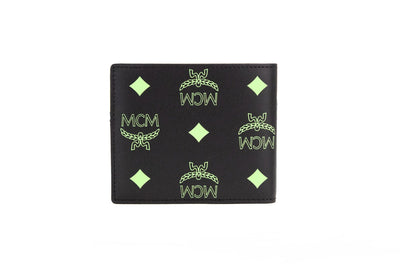 Small Black Summer Green Smooth Visetos Monogram Logo Leather Bifold Wallet