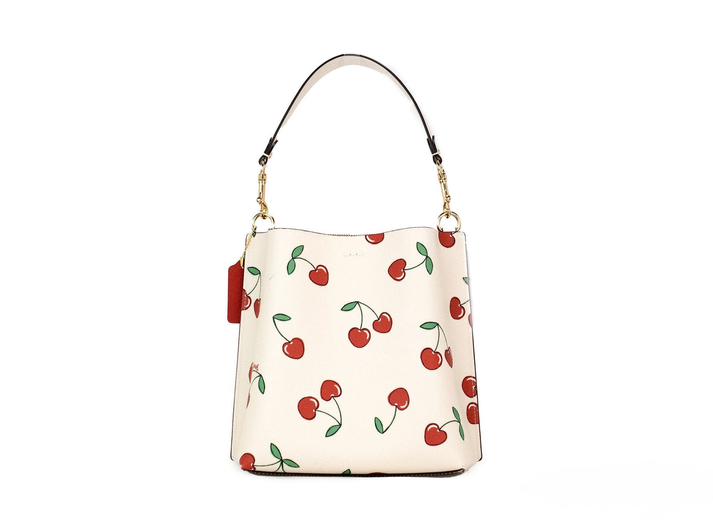 Mollie 22 Small Heart Cherry Print Coated Canvas Bucket Handbag