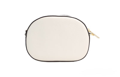 Jet Set Glam Light Cream Leather Oval Crossbody Bag Purse