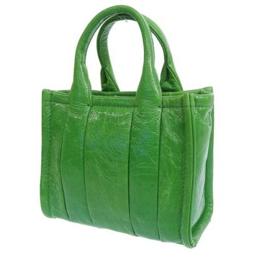 The Shiny Crinkle Micro Tote Leather Crossbody Handbag (Fern Green)