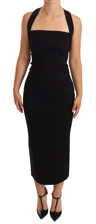 Black Stretch Halter Sleeveless Sheath Dress