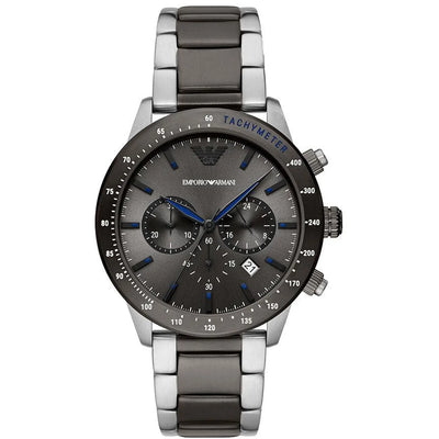 Silver and Black Steel Chronograph Watch