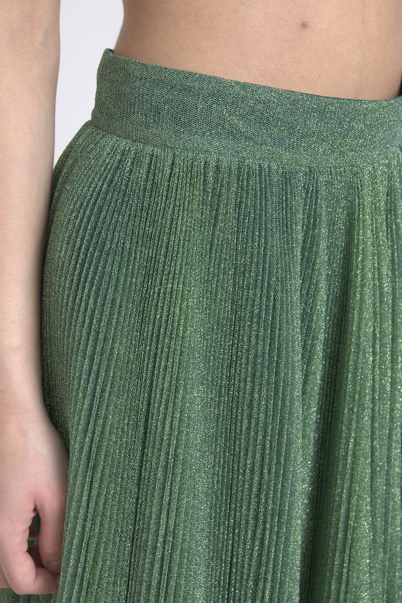 Metallic Green High Waist A-line Pleated Skirt