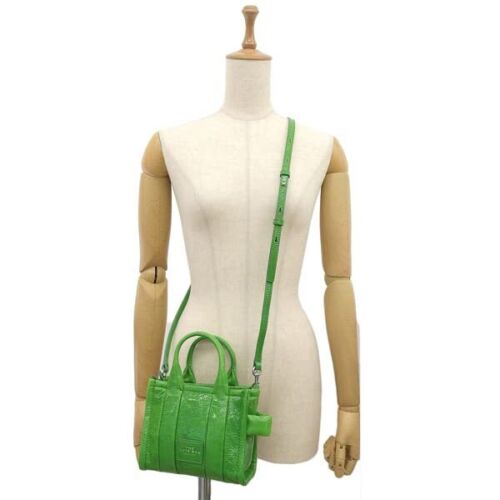 The Shiny Crinkle Micro Tote Leather Crossbody Handbag (Fern Green)