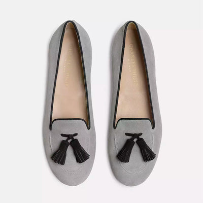 Gray Leather Flat Shoe