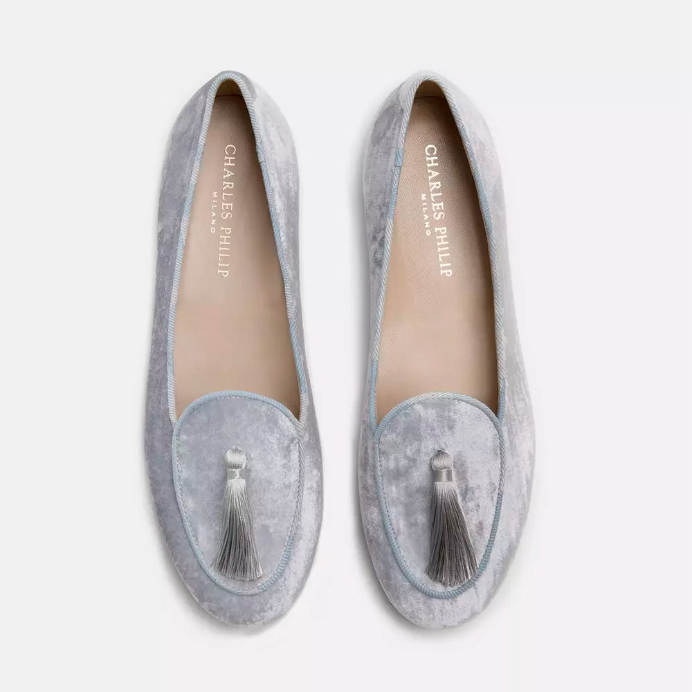 Gray Leather Flat Shoe