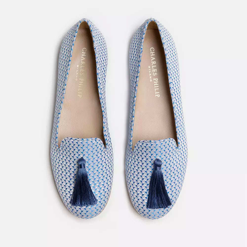 Light Blue Leather Flat Shoe