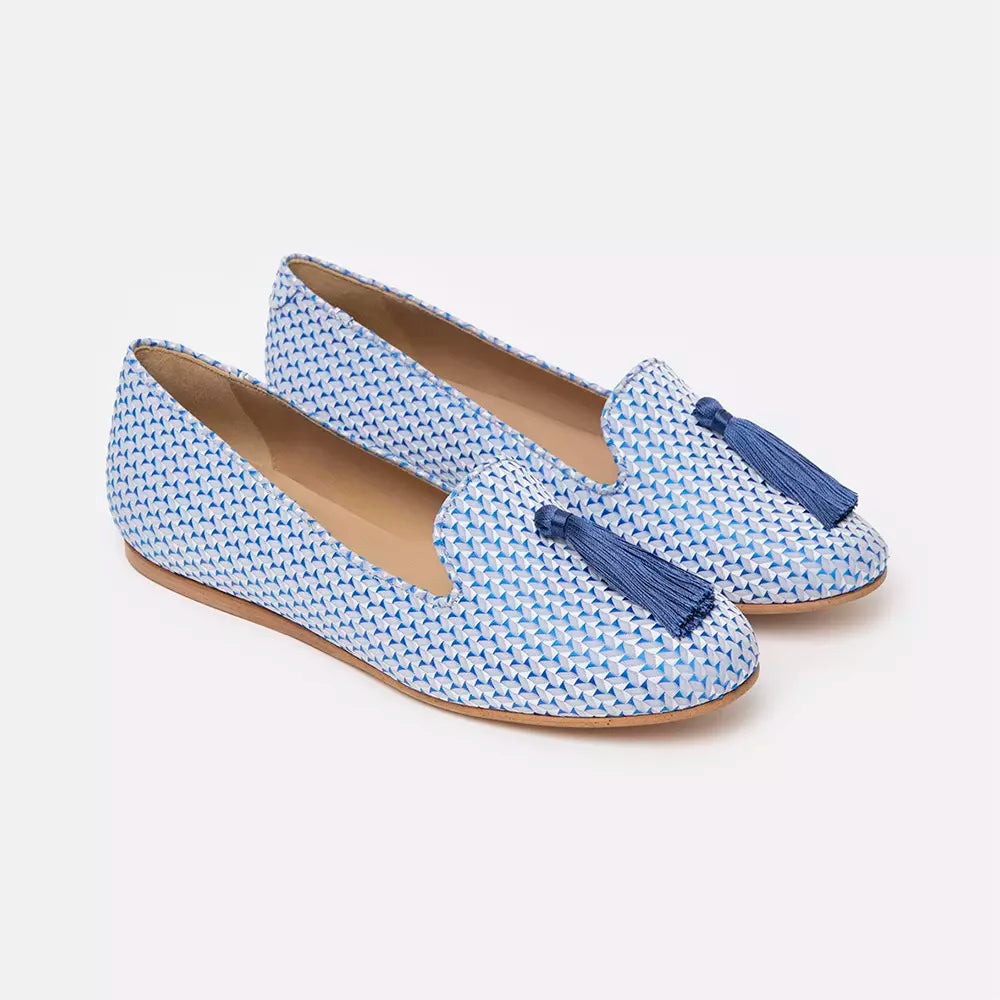 Light Blue Leather Flat Shoe