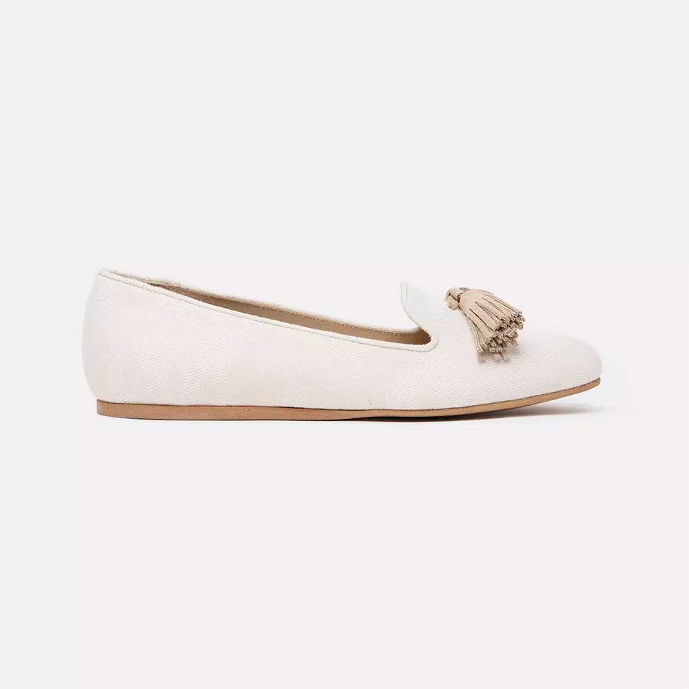 Beige Silk Flat Shoe