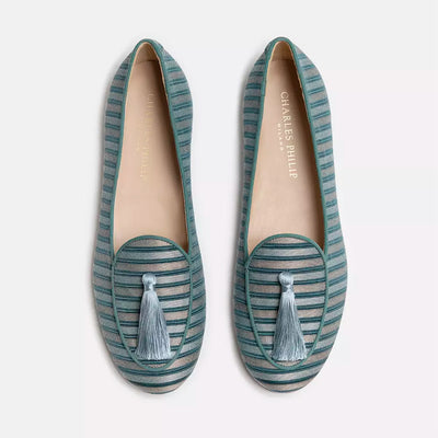 Light Blue Leather Flat Shoe