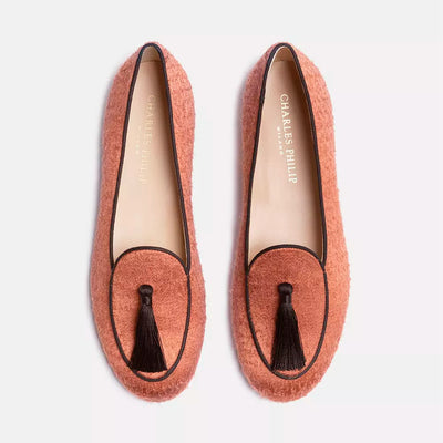 Orange Velvet Flat Shoe