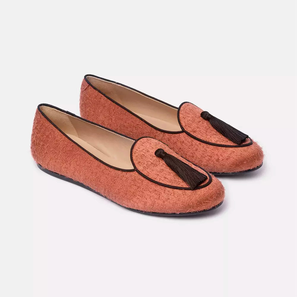 Orange Velvet Flat Shoe