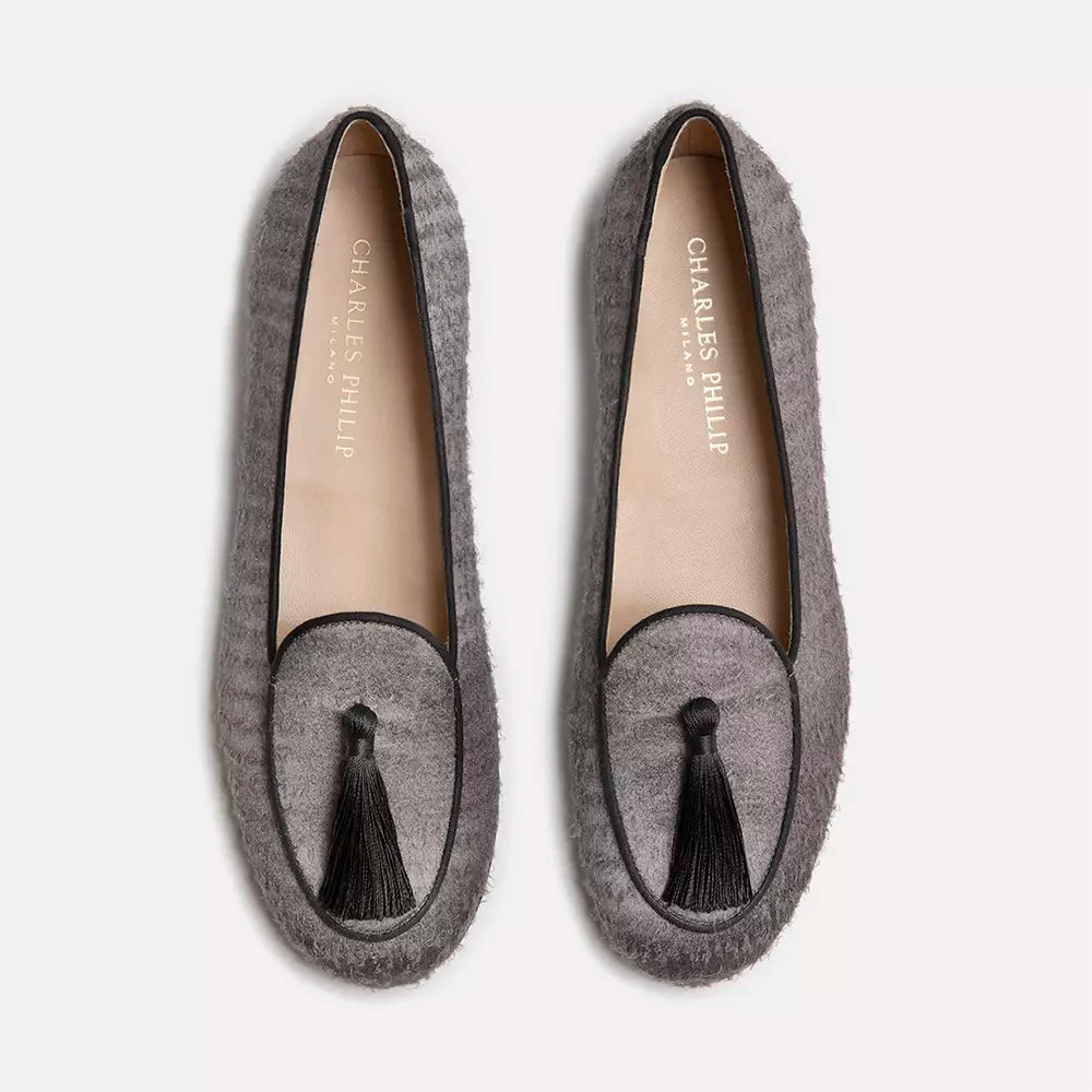 Gray Velvet Flat Shoe