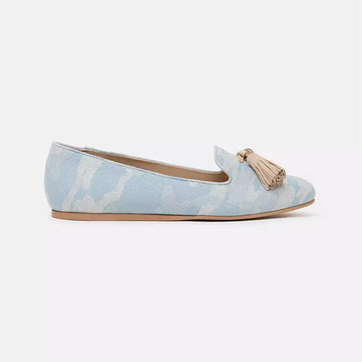 Light Blue Cotton Flat Shoe