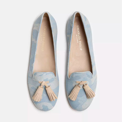 Light Blue Cotton Flat Shoe