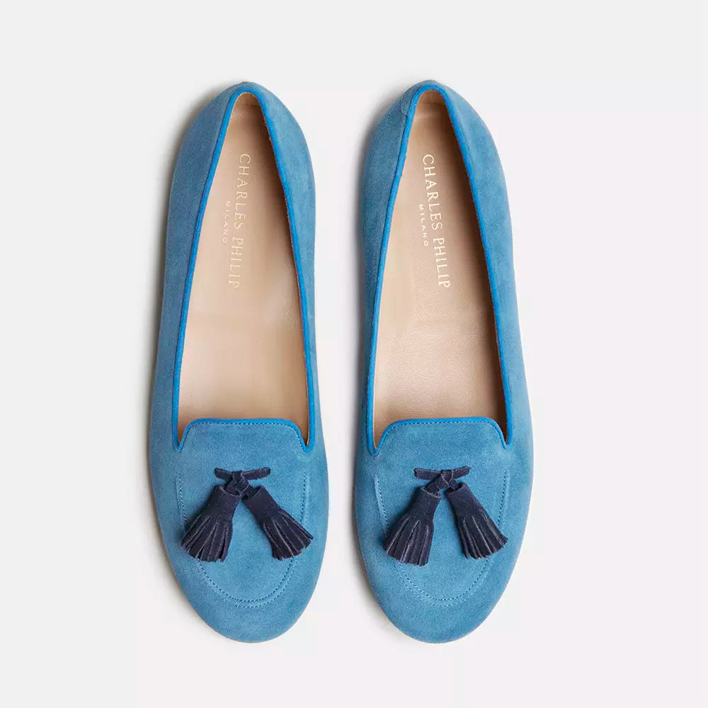 Light Blue Leather Flat Shoe