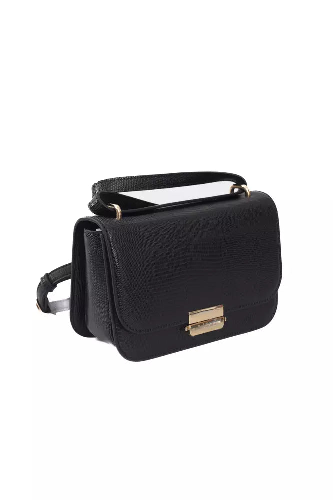 Black Polyuretane Crossbody Bag