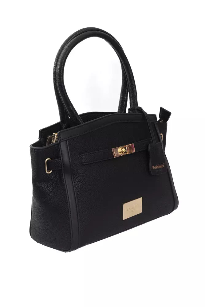 Black Polyuretane Crossbody Bag