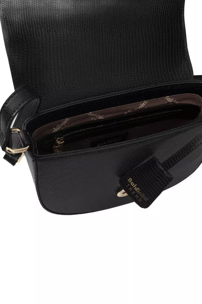 Black Polyuretane Crossbody Bag