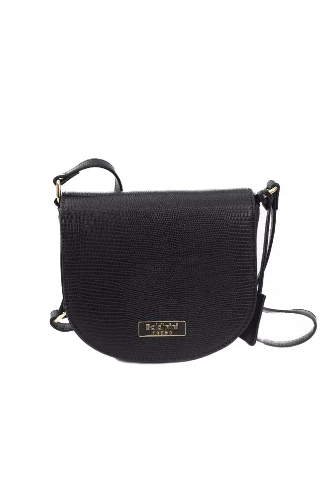 Black Polyuretane Crossbody Bag