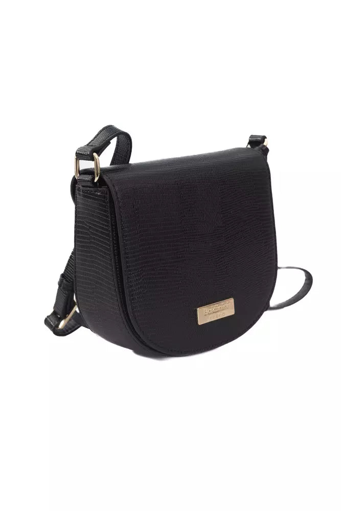 Black Polyuretane Crossbody Bag