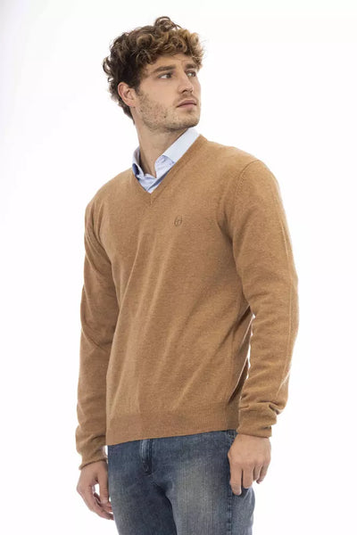 Sergio Tacchini Elegant Beige V-Neck Wool Sweater