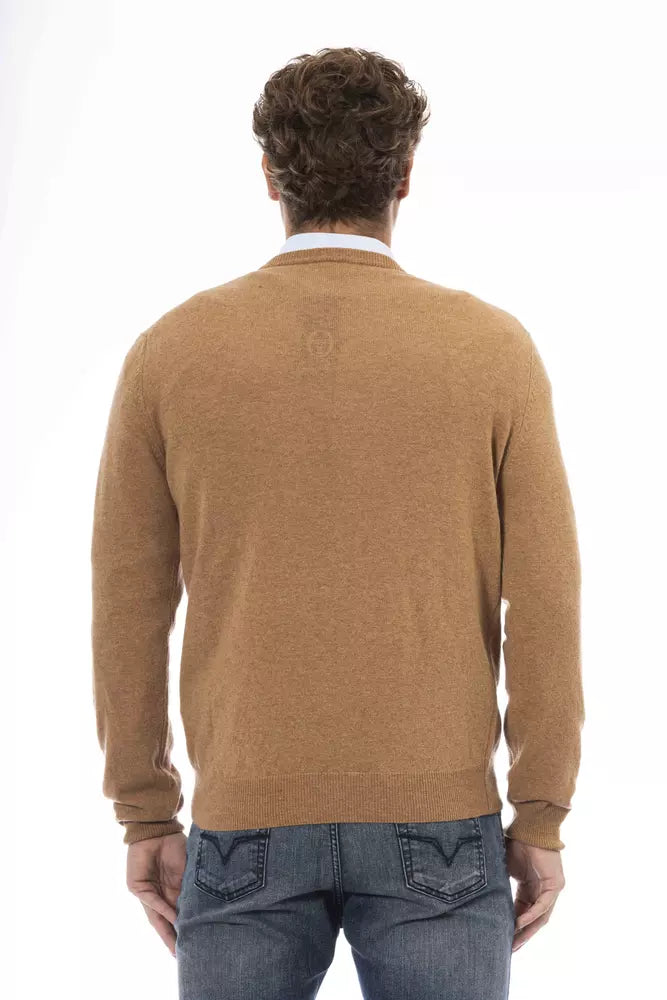 Sergio Tacchini Elegant Beige V-Neck Wool Sweater