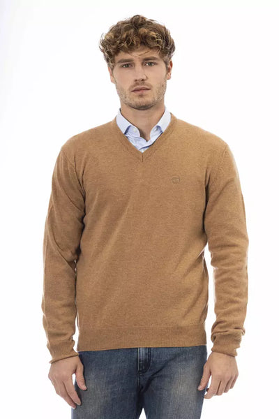 Sergio Tacchini Elegant Beige V-Neck Wool Sweater