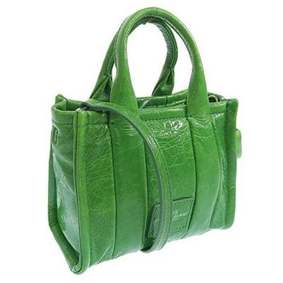 The Shiny Crinkle Micro Tote Leather Crossbody Handbag (Fern Green)