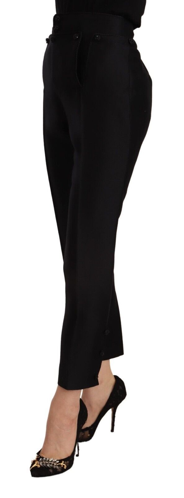 Black Wool High Waist Skinny Women Pants