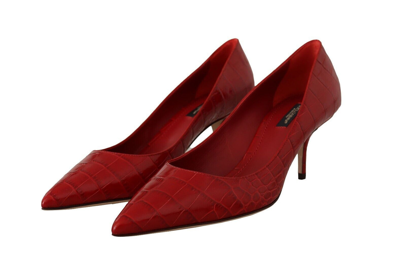 Red Leather Kitten Heels Pumps Women's Shoes