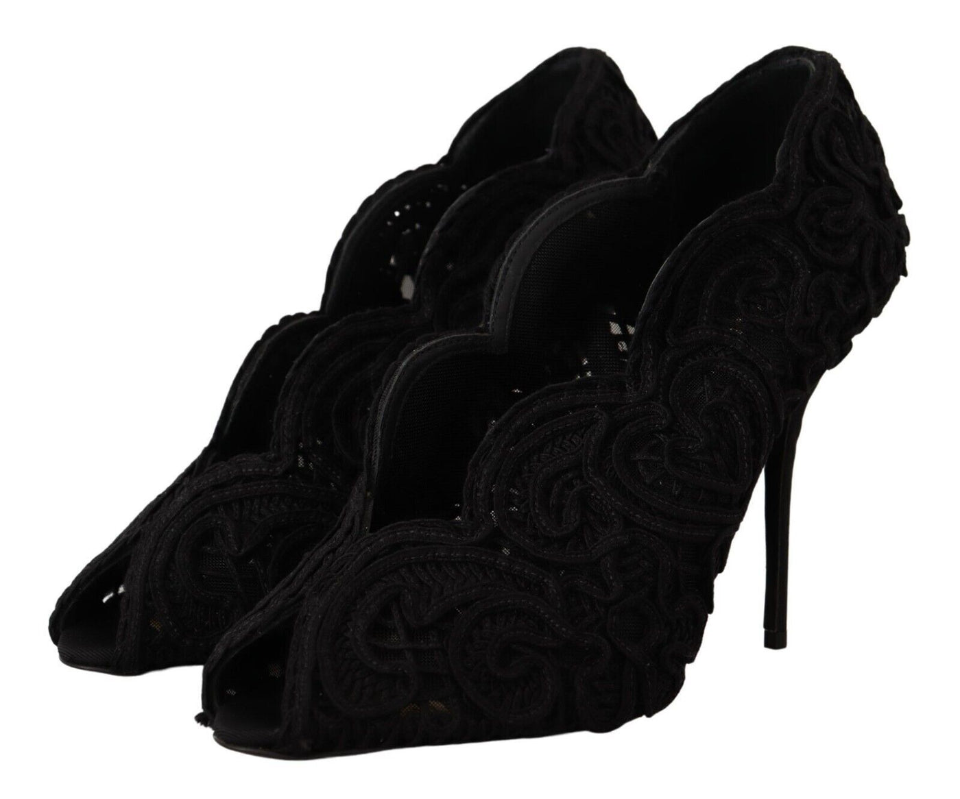 Black Cordonetto Ricamo Pump Open Toe Shoes