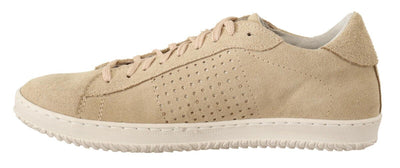 Beige Suede Perforated Lace Up Sneakers Shoes