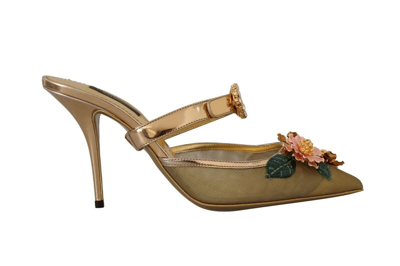 Gold Crystal Floral Decor Heels Sandals Shoes