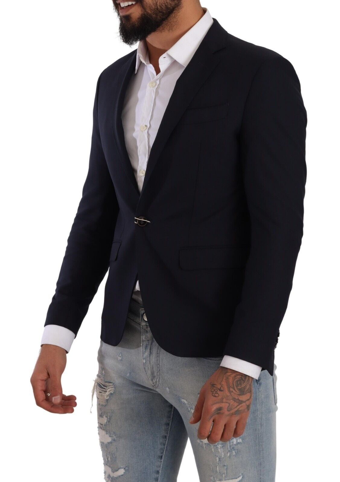 Dark Blue Single Breasted Slim Fit Blazer