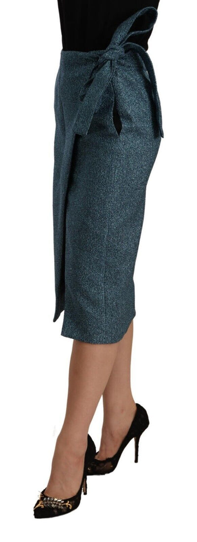 Blue High Waist Pencil Straight Wrap Style Skirt