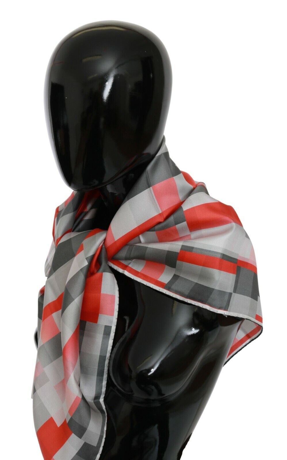 Gray Red Silk Shawl Foulard Wrap  Scarf