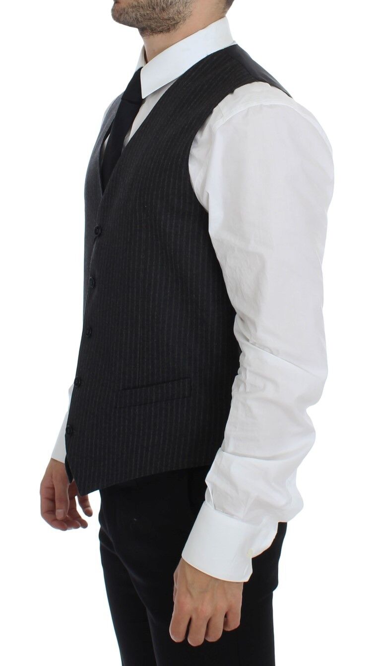 Gray Striped Wool Single Breasted Vest