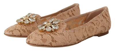 Beige Lace Crystal Ballet Flats Loafers Shoes