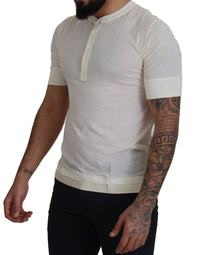 White Short Button Closure Crewneck  T-shirt