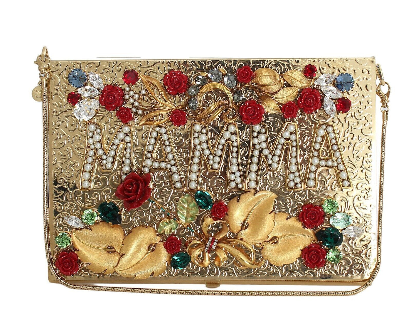 Gold Brass Crystal MAMMA Rose Evening Box Bag