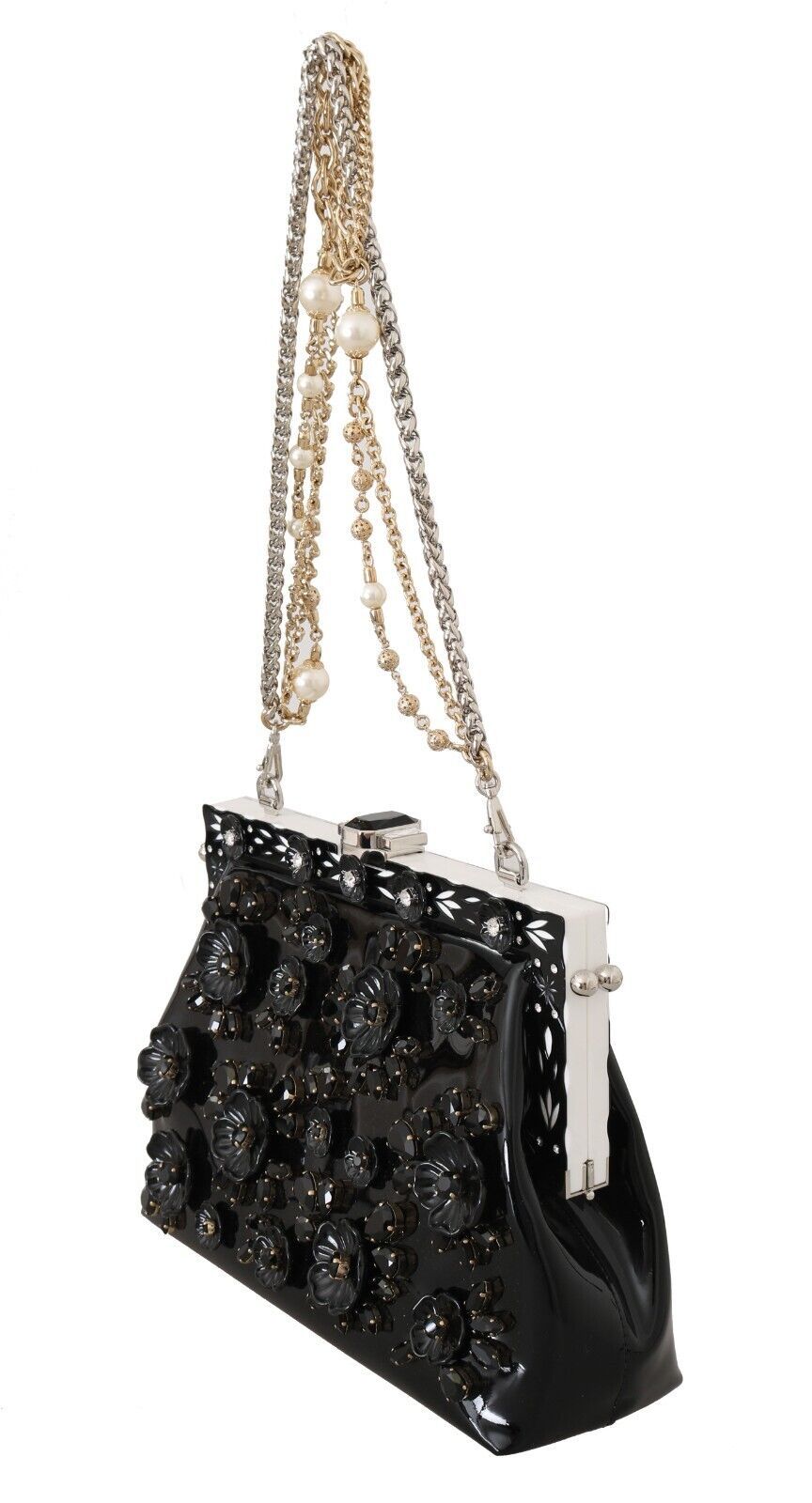 Black Floral Crystal Rubber VANDA Shoulder Bag