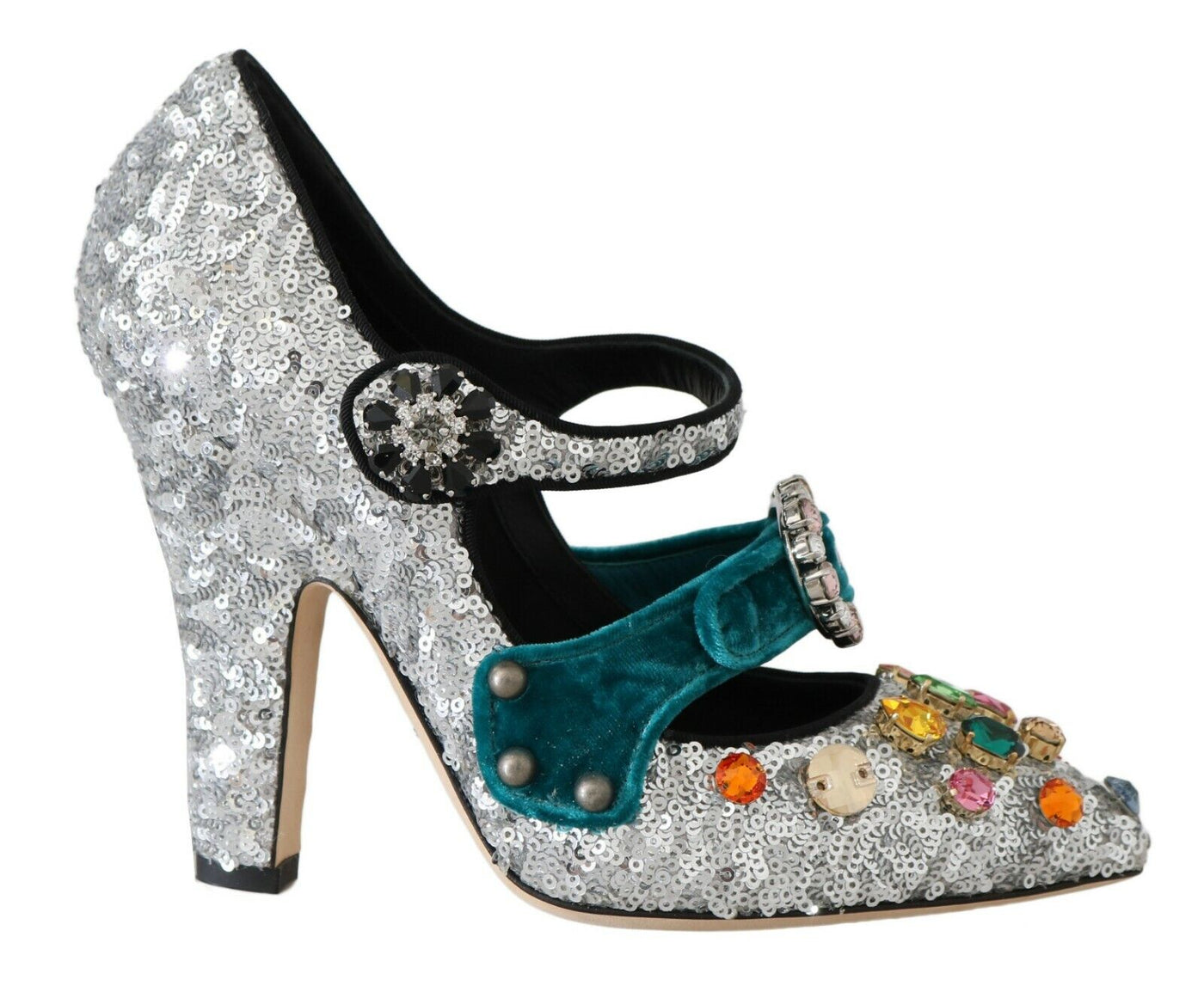 Silver Sequined Crystal Mary Janes Pumps