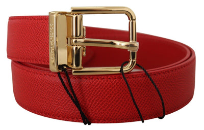 Red Solid Leather Gold Metal Buckle Belt