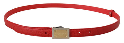 Red Leather Gold Engraved Metal Buckle Belt